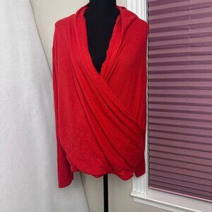 Ann Taylor LOFT shirt top sz L faux wrap red long sleeve rayon blend career‎ NWT